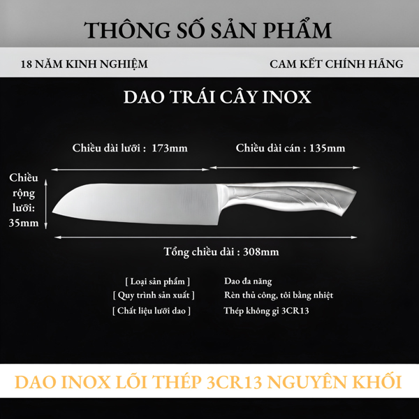 Dao Thái SHIBAZHI Thép 4CR13 Cao Cấp (Đen Nhám, 24cm Gia Đình)