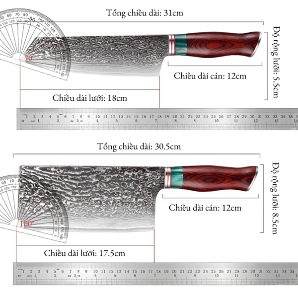 Dao Damascus Cán Gỗ Đỏ 皇 (Lõi VG-10 67 lớp) (Đỏ Ruby, 20cm Tiêu Chuẩn)